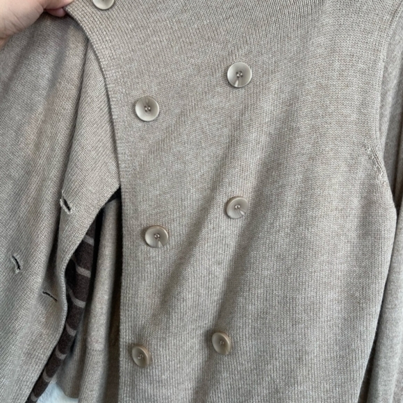 Anthropologie cardigan sweater with buttons - brown tan with interior stripes - Picture 3 of 5